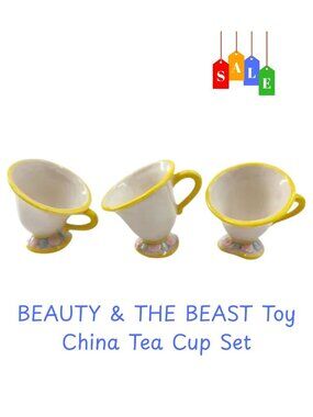 Vintage Disney BEAUTY & THE BEAST Toy China Tea Cup Set of 3 Mrs. Potts
